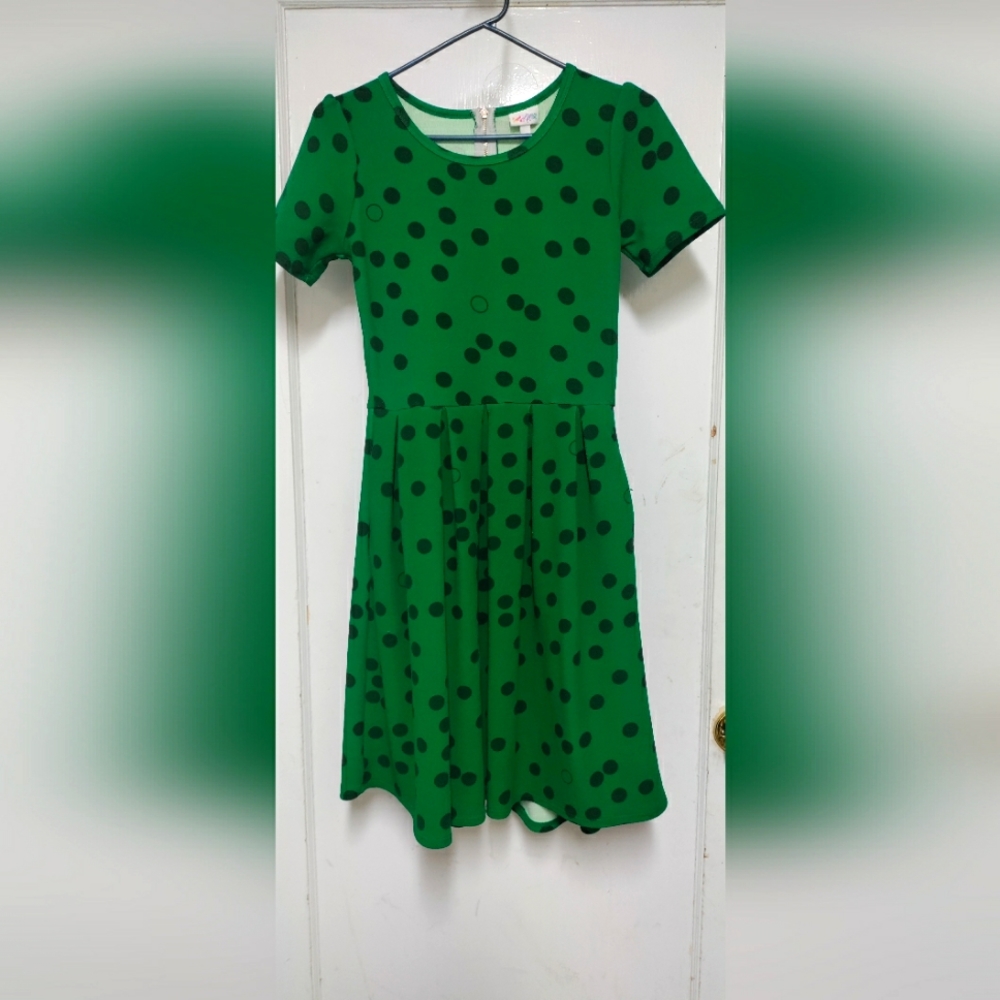 LuLaRoe Amelia Green Polka Dot Dress size XS
